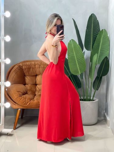 Vestido Longo em Duna Frente Única e Costas Nua 769147