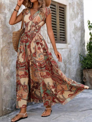 Vestido Swing  longo com Estampa de paisley  745921
