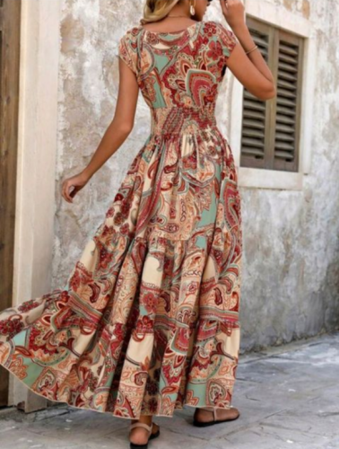 Vestido Swing  longo com Estampa de paisley  745922